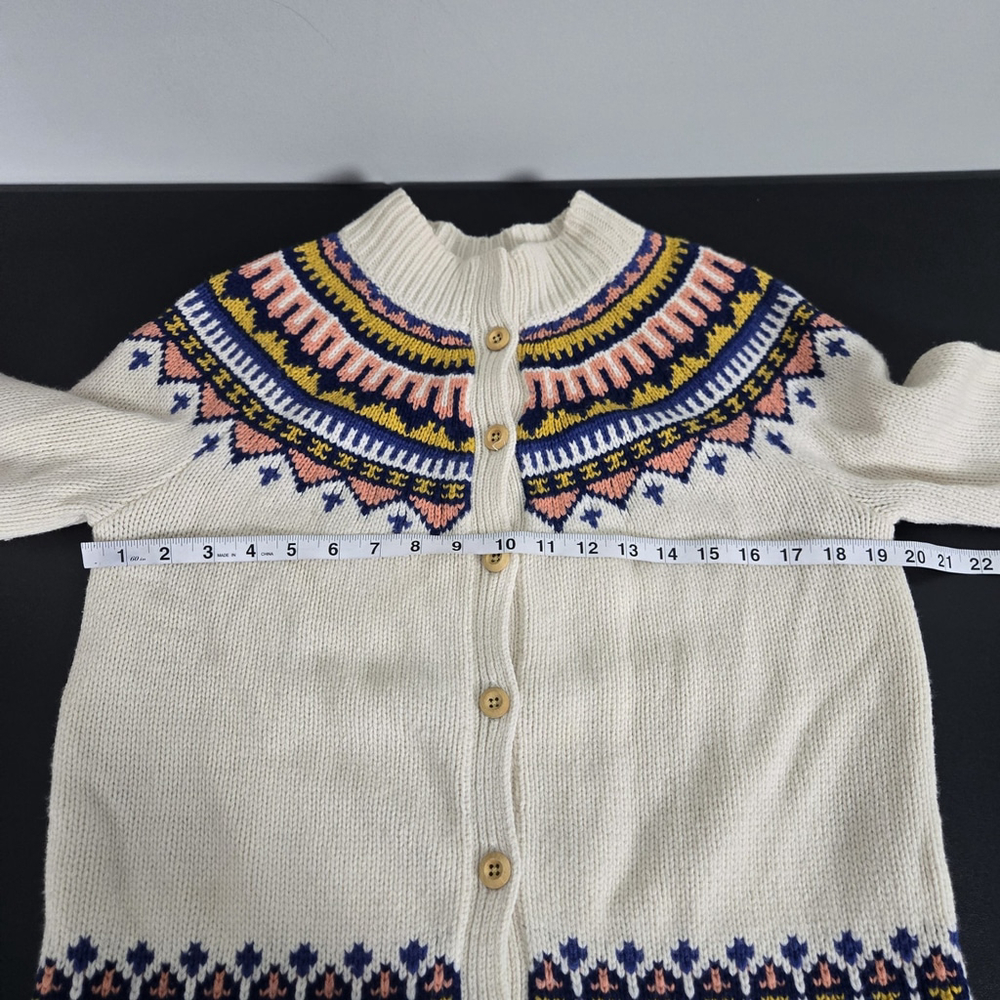 Lands End Canvas Womens Fair Isle Lambswool Cardigan Small Cream Preppy Heritage - Picture 6 of 7